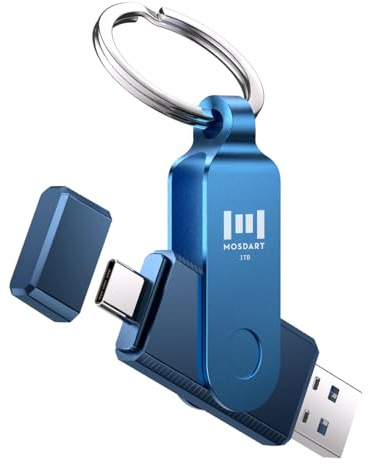 MOSDART 1TB Dual USB C 3.2 Flash Drive, Speed Up to 150MB/S Type C Thumb Drive with Keychain, for iPhone 15,16,17, Android Phone, iPad, MacBook, and Laptops, Navy Blue
