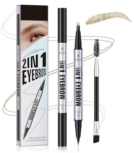Zweizinkiger Augenbrauenstift, Wasserfester 2-in-1-Flüssiger Augenbrauenstift mit Gabel- und Pinselspitze, Zum Zeichnen der unteren Wimpern und der Seidenraupe (Hellbraun)