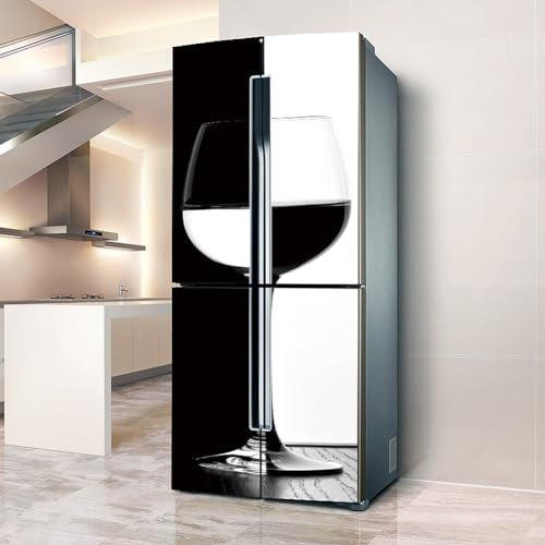 KRXSOBNV, Fridge Sticker Full Covering Door Fridge Covers Skins Wall Stickers for Kitchen Decal, Black and White Wine Glass,Fridge Stickers(L: 100x180 cm)