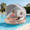 GOPLUS Lit Flottant Gonflable 2-3 Personnes avec Auvent,Ile Gonflable Flottuer Geant pour Piscine,Plage,Terrasse,Charge Max 180 KG,186X186 X 155 CM sans Souffleur (Rond)