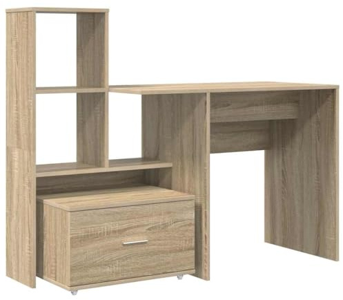 vidaXL Modern Sonoma Oak Chipboard Desk 131.5 x 50 x 106.5 cm with Smooth Surface Lots of Storage Space Thanks to Shelves and Drawers, Flexible Arrangement