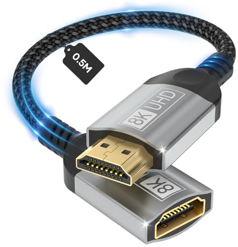 Nersligek Cable Alargador HDMI 8K 0.5M, Cable Prolongador Extensión HDMI 2.1 Macho-Hembra 48Gbps Ultra Alta Velocidad UHD HDR ARC 3D Compatible con TV Stick Roku Blu-Ray Xbox PS5 PS4 HDTV Laptop