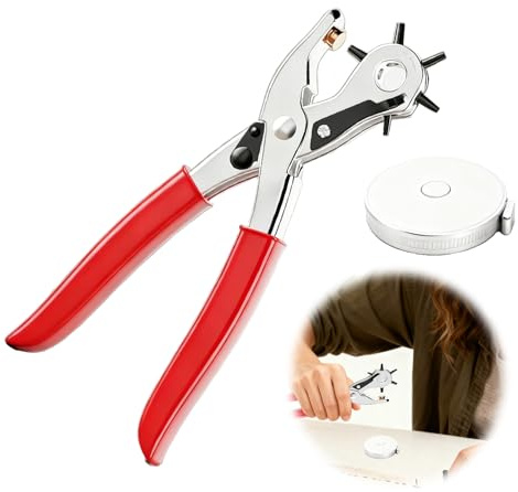 Lochzange für Leder Lochzange Gürtel Locher Rund, Gürtellocher Zange Leder, 6 Löcher Gürtellochzange, Belt Hole Puncher für Lederschuhe Gürtel Hundehalsbänder Karte Uhrenarmbänder, mit 1 Bandmaß