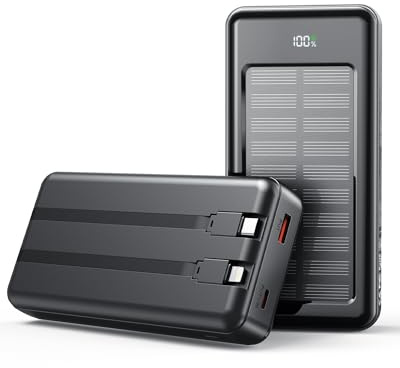 Solar Power Bank 27,000mAh, USB C 22.5W Fast Charging PD 20W Portable Charger, Mobile Phone Battery Pack 3 Outputs & 2 Inputs High Capacity Compatible for Smartphones
