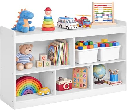 SONGMICS Étagère à Jouets pour Enfants, Meuble de Rangement Esprit Montessori, 5 Compartiments Ouverts, pour Chambre d’Enfant, Salle de Jeux, Salon, 30 x 112,2 x 65 cm, Blanc Nuage GKR052WZ01