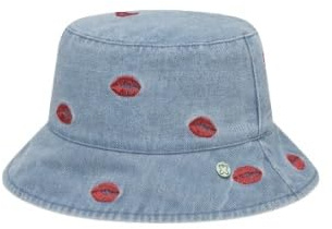 CODELLO Fischerhut mit Kussmund-Stickerei, Bucket Hat, Denim-Blau