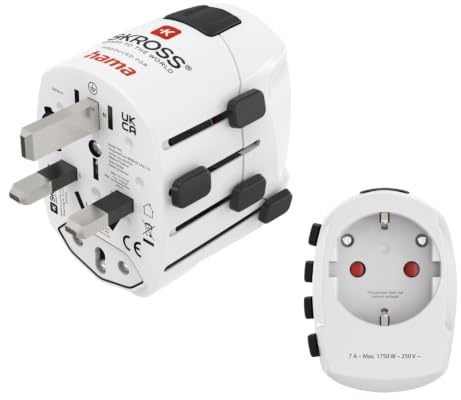 Hama Adaptateur de Voyage du Monde 3 Broches (système Coulissant de Pays, Plus de 150 Pays, Adaptateur de Prise Universel, Contact de Protection, Type de Prise B, G, I, J, L, N, pour Prise de Type C
