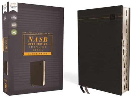 NASB, Thinline Bible, Large Print, Leathersoft, Black, Red Letter, 2020 Text, Thumb Indexed, Comfort Print