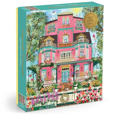 Galison Capside Victorian – 1000 Piece Joy Laforme Foil Jigsaw Puzzle Featuring Beautiful Artwork Of A Capside Victorian Manor, Vibrant Colors