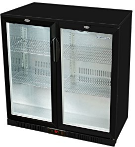 Glastür-Kühlschrank 90 x 90 x 52 cm schwarz |Getränkekühlschrank mit Flügeltüren, Flaschenkühlung, Bierkühlung | Gewerbekühlschrank mit 208 L Kühlvolumen | Untertheke mit manueller Temperaturkontrolle
