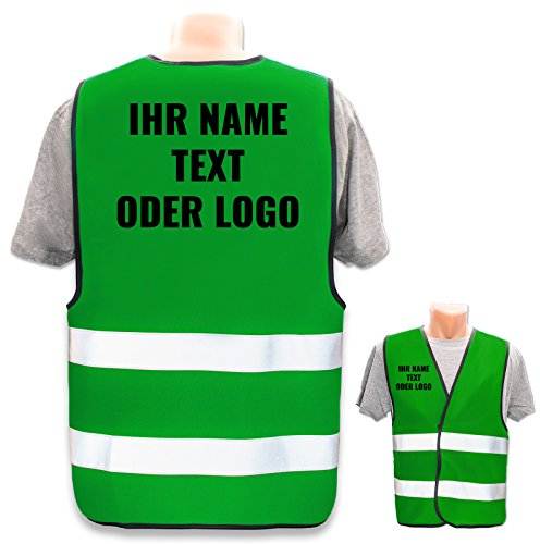 PixiPrints.com Warnweste mit eigenem Aufdruck * Druck: Rücken + Front/Standard-Druck, Farbe & Größe: Grün S * Selbst gestalten mit Name Text Bild Logo