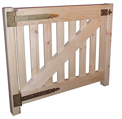 Bastionshop - Gartentor Holz, Gartentür aus Holz - Rustikale Holztor mit Pfosten und Verriegelung, Zauntor aus massivem Kiefernholz, Lattenzaun Tor - Unlackiert, wooden gate - 110x95cm (v.10)