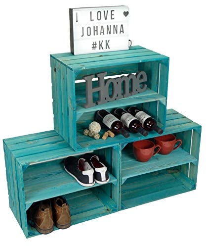 3er Set Weinkisten Johanna Türkis Längs Regalkiste Schuhregal Obstkisten Holzkisten