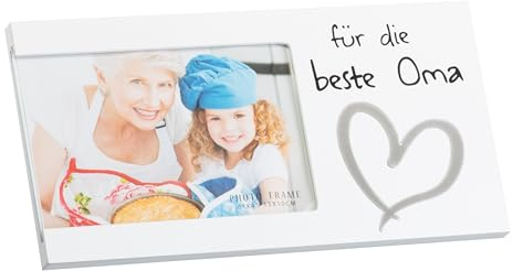 Brandsseller Bilderrahmen Fotorahmen - Beste Oma Der Welt - mit Spiegelherz 25x13x1,5 cm Matt-Weiß