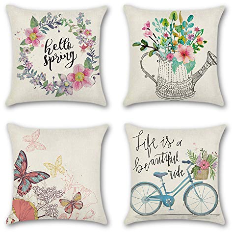 JOTOM Dekorative Kissenbezug Kissenhülle Dekokissen Stil Thema Dekokissen Sofakissen Bezug 45 x 45 cm 4er Set für Fall Sofa Auto Büro Cafe Outdoor Garten