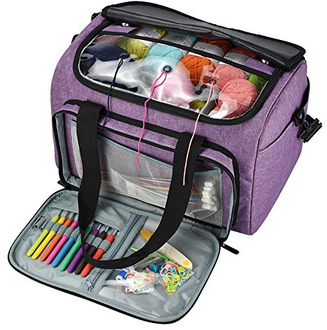 Coopay Garntasche, Basteltasche für Stricknadel-Set, Häkelset und Kreuzstich-Set zur Aufbewahrung, Garn-Organisierer für Anfänger und Profis, Oxford-Tuch, 38,1 x 27,9 x 25,4 cm