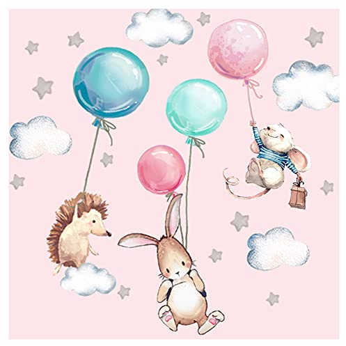 Little Deco Wandtattoo Babyzimmer Tiere & Luftballons I Wandbild 106 x 67 cm (BxH) I Hase Igel Sterne Kinderzimmer Aufkleber Baby Mädchenzimmer DL507