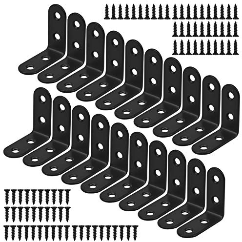 HQdeal 20 Stück Winkelverbinder Edelstahl, 90 Grad Winkel Klammern 40 x 40mm Metall Regalträger Winkel Halterung L-Form Halterungen Ecke Klammer Möbel Winkel mit 80 Schrauben (Schwarz)