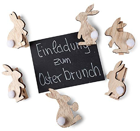 Gehlmann lustiger Oster-Dekoclip Hasenclip Oster-Deko Hase mit Puschel auf Holzklammer Preis für 6 Stück