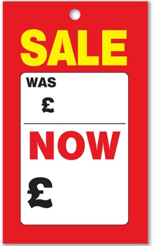 Close to the Bone Cards - Promotional Labels - x200 Swing Ticket - (STRING IS NOT INCLUDED) Tag - Was/Now - 57x95mm #1535A, Red