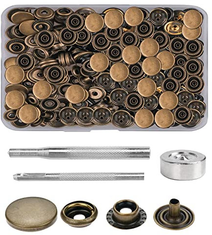 128PCS Press Studs Cap Button Stainless Steel Snap Fasteners Kit with Tool Leather Snaps Stud Fasteners Heavy Duty Snap Buttons Canvas Snaps Press Stud Kit for Clothing Leather Bags Jeans