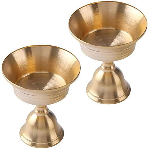 Ruluti 2-teiliges Set Ghee Lampe Butterhalter Messing Teelichthalter Messing Öl Lampe Votive Kerzenhalter, Golden Becher Kerzenhalter Tibetan Buddhistische Altarbedarf