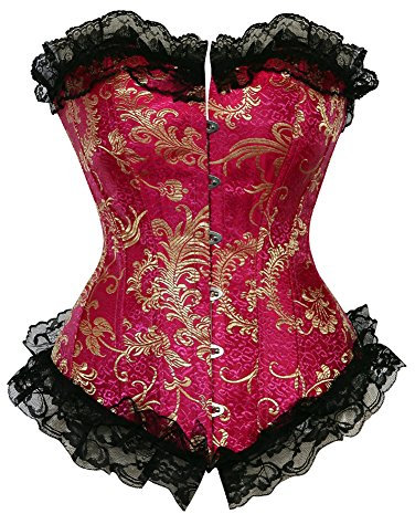 Grebrafan Damen Glitzer Corsage Taillen Korsage Korsett Karneval Gothic (EUR(46-48) 5XL, Rosa)