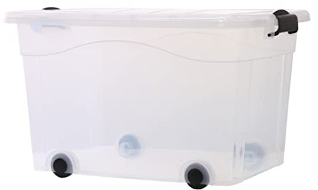 GERSO Aufbewahrungsbox transparent mit Deckel auf Rollen stapelbar stabil rollbar (60 Liter)
