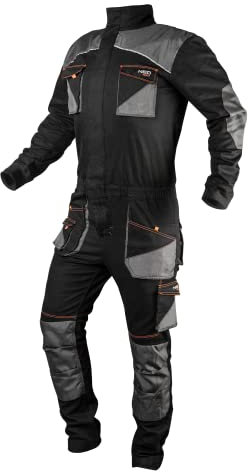 NEO TOOLS HD Slim Arbeitsoverall, 60% Baumwolle, körpernah, Taschen, profilierte Ellbogen und Knie, elastischer Bund, Knietaschen, dreifach genähte Nähte, Beinverlängerung, reflektiere (M)