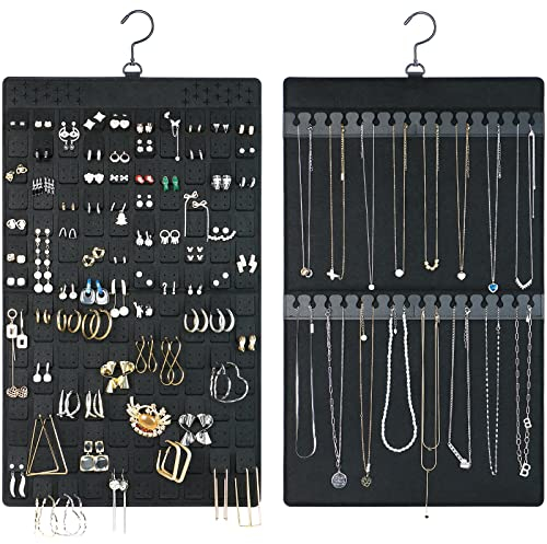 KMEOSCH Doppelseitiger Schmuck-Organizer zum Aufhängen, für bis zu 300 Paar Ohrringe und 30 Halsketten (1 Packung)