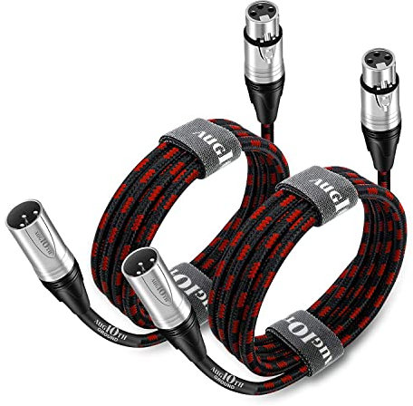 Augioth XLR to XLR Pro Mic Cable 4.5 Meter 2-Pack Male to Female XLR Cable 3-pin Red Balanced Shielded Microphone Cable for Amplifier Mixer,Speaker Systems,Recording Studio