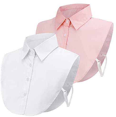 2 Stücke Frauen Kragen Krageneinsatz Damen, Fake Collar Detachable Collar Abnehmbare Hälfte Shirt Bluse Damen Blusenkragen Einsatz für Damen Gefälligkeiten (Weiß und Rosa), Eine Größe Passt Am Meisten