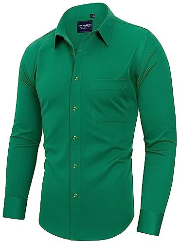 Alimens & Gentle Herrenhemden, langärmelig, knitterfrei, Stretch, einfarbig, formell, Button-Down-Shirt mit Tasche, Cc Deep Green, XX-Large