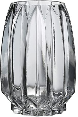 Lucky Bird Moderne schwarz-graue geriffelte Glasvase für Blumen, Kerzen und dekorative Akzente, hohe/kurze Glasvase für Tafelaufsätze, Tischdekoration (Grau, Höhe 19 cm)