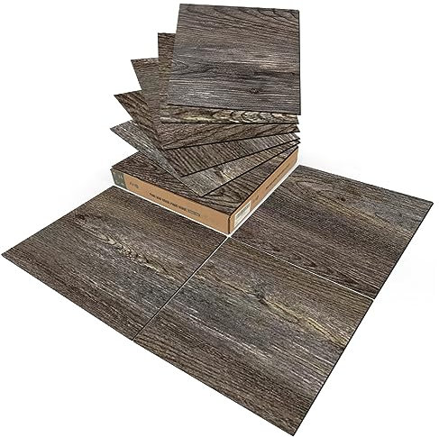 Art3d PVC-Bodenbelag Selbstklebende Bodenfliese Fliesen 30 x 30 cm DIY Vinyl-Dielen Vinylboden Wasserdichter Dielenboden Holzoptik Küche Esszimmer Schlafzimmer 30 Stück Dunkelbraunes Eichenholz 2,7 m²