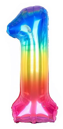 Ponmoo 40 Zoll Foil Luftballon Zahl 1 Neon Regenbogen (101cm), Helium oder Luft, Riesige Folienballons Nummer 0-100, Große Ballons für Hochzeitstag und Geburtstagsparty Ballon Dekoration