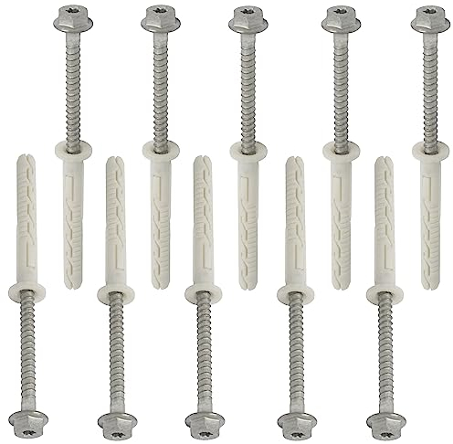 AERZETIX - C67136 - Lot de 10 Chevilles en Plastique Ø10x80 mm à collerette + 10 vis Ø7x90 mm autotaraudeuses à collerette à tête hexagonale Empreinte étoile TX40 - béton Brique perçage Fixation