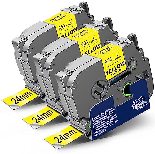 3x Labelwell 24mm x 8m kompatibel Schriftband für Brother TZe-651 TZe651 Schwarz auf Gelb Bänder für Brother PT-P710BT PT-P700 PT-2430 E500VP P750W D600VP PT-H500 PTH500LI D800W Beschriftungsgerät