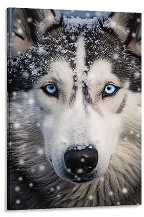 FOCCAR Blue Eyes Husky Wandkunstdrucke, cooler Hund, zeitgenössische Tierbilder auf Leinwand, Poster, Wanddekoration für Schlafzimmer, Heimdekorationen