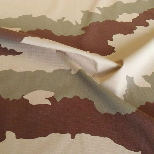 TOLKO Camouflage Stoff im Desert Ripstop Flecktarn der französischen Armee | Robust Farbecht UV-beständig | Uniform Stoffe zum Nähen Meterware Baumwolle Gewebe | mittelschwer (Frankreich Wüste)
