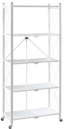 PROREGAL KLAP klappbares Regal mit Rollen | 5 Böden/Fächer | Weiß | Belastbarkeit 250kg | HxBxT 167x72x34cm | Lagerregal Metallregal Klappregal