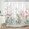 ASDCXZ Blumen Duschvorhang 180x180 cm, Frühling Handgemalt Rot Gelb Lila Bunt Blumen Grün Blätter Weiß Bad Waschbar Duschvorhänge Polyester Textil Wasserdicht Badevorhang für Badewanne mit 12 Haken