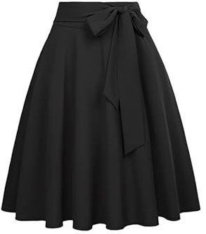 BPVCMHOS Gonna con Tasca a Trapezio a Vita Alta da Donna, Gonna Svasata a metà Polpaccio Tinta Unita, Gonna Casual con Tasca di Media Lunghezza (L,A)