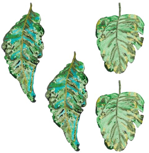 INFUNLY 4 Stück Grüne Blätter Zum Aufbügeln, Grüne Blätter, Pailletten-Stoff, Zum Aufnähen, Zum Aufbügeln Und Nähen, Bekleidungszubehör Für Kleidung, Jeans, Jacken, Handtaschen, Schuhe, DIY-Aufnäher,