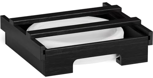 Kexpery 10 inch bamboo under cabinet plate holder, paper plate organizer, disposable paper tray dispenser for kitchen vertical plate (black)
