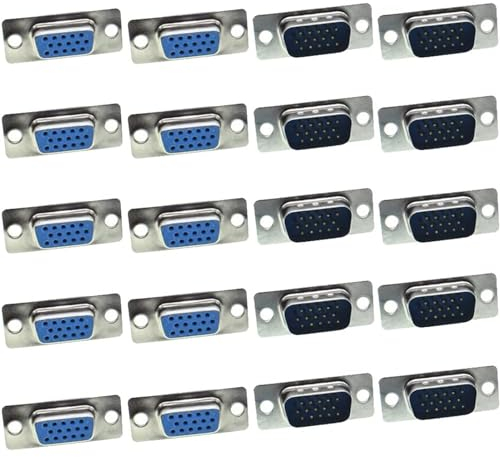 PENGLIN 10PCS VGA DB15 Stecker und 10PCS Buchse Lötadapter, 3 Reihen VGA 15 Pins D-Sub Seriell Adapter für PC Zubehör