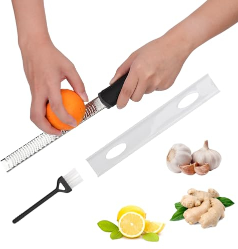 PEUTIER Râpe à Main Robuste avec Brosse de Nettoyage, Zesteur en Acier Inoxydable Zesteur de Citron Râpe à Fromage Fruits Légumes Râpe à Gingembre pour Bar Maison Restaurant