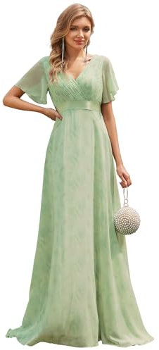 Ever-Pretty Vestiti da Cerimonia da Donna Alta Elasticità Scollo a V Linea ad A con Spacco Stile Impero Rose Verde Chiaro 50