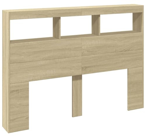vidaXL Armoire Tête de Lit avec LED, Panneau de Lit avec Compartiment, Tête de Lit avec Armoire, Meuble de Chambre à Coucher, Chêne Sonoma