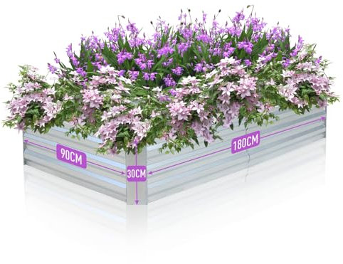 Colwelt Raised Garden Bed 180x90x30cm, Bottomless Metal Raised Bed with Multi-reinforced Rods, Rectangle Galvanised Steel Planter Box, Easy DIY for Growing Vegetables, Plants, Flowers and Herbs